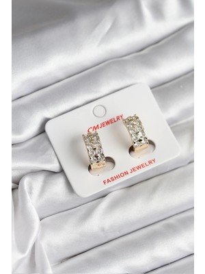 Aylina Mey Ithalat® 14K Gold Renk Kaplama Zirkon Taşlı cm Kadın Küpe