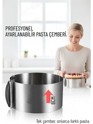 Aylina Mey Ithalat® Ayarlanabilir Pasta Çemberi Paslanmaz Çelik Kek Kalıbı 16-30 cm - Profesyonel Pasta Kalıbı