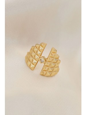 Aylina Mey Ithalat® Ayarlamalı Gold Renk Metal Zirkon Taşlı Piramit Yüzük