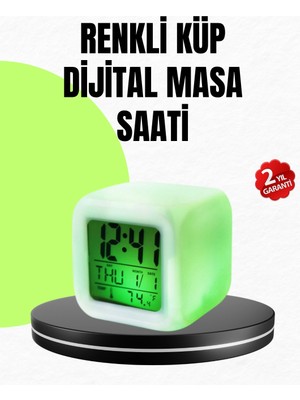 Aylina Mey Ithalat® Gece Lambası Fonksiyonlu Renk Değiştiren LED Küp Dijital Saat