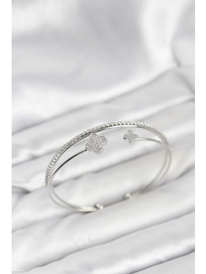 Aylina Mey Ithalat® Yonca Model Pirinç Gümüş Renk Kadın Bileklik