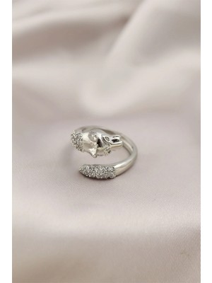 Aylina Mey Ithalat® Gümüş Renkli Metal Kaplan Model Zirkon Taşlı Kadın Yüzük