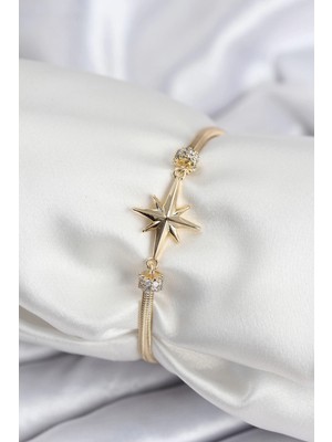 Aylina Mey Ithalat® Pirinç Vıp Seri Gold Renk Kutup Yıldızı Model Kadın Bileklik