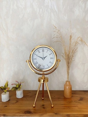 Aylina Mey Ithalat® Gold Metal Mini Tripod Retro Masa Saati 45×26 cm