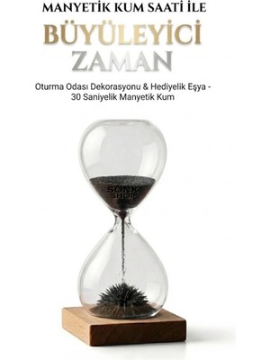 Aylina Mey Ithalat® Manyetik Kum Saati Mıknatıslı Ahşap Standlı Dekoratif Masaüstü Hediyelik Süs Eşyası (14 Cm)