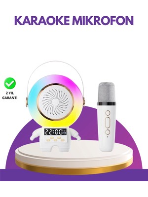 Aylina Mey Ithalat® Karaoke Özellikli Astronot Bluetooth Hoparlör Kablosuz Mikrofonlu