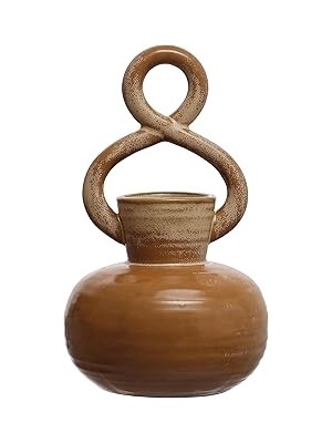 Starseven Bloomingville 8.5 Inç Taş Bükülmüş Sap ve Reaktif Sır, Kahverengi Vazo