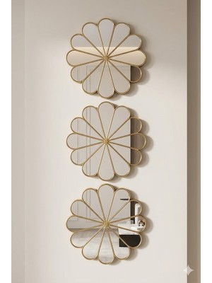 urfakent bilişim ve medya danışmanlık 3’lü Gold Güneş Desenli Duvar Aynası Seti 27 cm | Dekoratif Yuvarlak Ayna