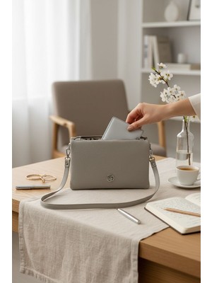 Rafiel Taş Rengi Hakiki Deri Görünümlü Clutch - Minimalist Günlük El Çantası