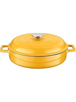 Starseven Lava Metal Spring Serisi - Döküm Çok Amaçlı Tencere, Yuvarlak, 28 Cm, Mat Emaye, Parlak Siyah Taban