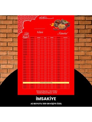 Epilons Ramazan Imsakiyesi - 300 gr - A3 Boyut Kişiye Özel Isimli & Logolu 1 Adet Kırmızı