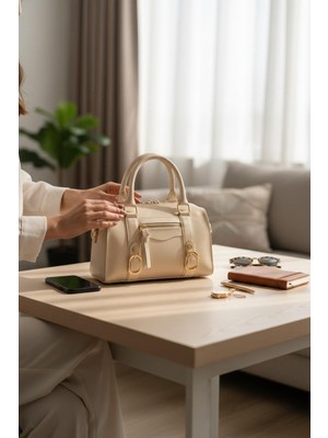 Rafiel Bej Deri El ve Omuz Çantası - Mini Bowling Bag Modeli