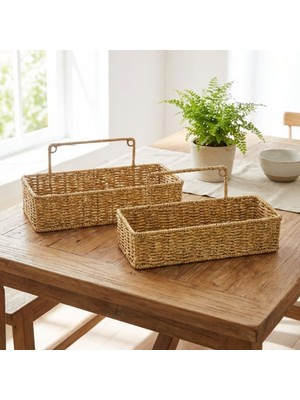 Epilons Z&k Market® 2’li Duvar Askılı Plastik Rattan Organizer – Dikdörtgen Hasır Görünümlü Mutfak Raf Sepe