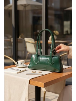 Rafiel Vintage Stil Yeşil Silindir Omuz Çantası - Modern Klasik El Çantası