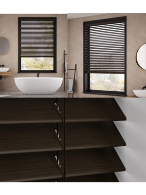 YS Perde Tasarım Wooden Blinds %100 Doğal Ahşap Jaluzi Perde , 50MM Alüminyum Kasalı Yüksek Kaliteli - Koyu Kahve (M.i) KVX/Mİ0379