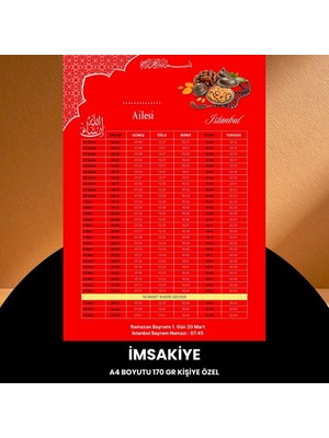 Epilons Ramazan Imsakiyesi - 170 gr - A4 Boyut Kişiye Özel Isimli & Logolu 100 Adet Kırmızı