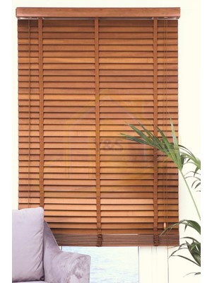 YS Perde Tasarım Wooden Blinds %100 Doğal Ahşap Jaluzi Perde , 50MM Alüminyum Kasalı Yüksek Kaliteli - Tarçın Kurdelalı TRCN/W154