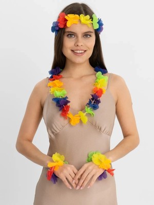 Epilons Rengarenk Hawaii Kolye Taç Bileklik Seti 4 Parça