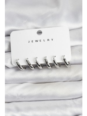 Aylina Mey Ithalat® Gümüş Renk Pirinç Halka Kadın Küpe Seti