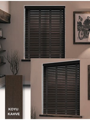 YS Perde Tasarım Wooden Blinds %100 Doğal Ahşap Jaluzi Perde , 50MM Alüminyum Kasalı Yüksek Kaliteli - K.kahve Kurdelalı WOODKK/J264