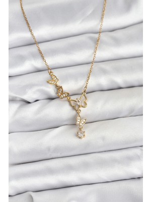 Aylina Mey Ithalat® 316L Çelik Zincir Gold Renk Kelebek Model Kadın Kolye