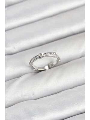 Aylina Mey Ithalat® Pirinç Gümüş Renk Kemik Model Zirkon Taşlı Kadın Yüzük