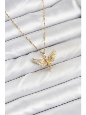 Aylina Mey Ithalat® 316L Çelik Zincir Gold Renk Melek Model Kadın Kolye