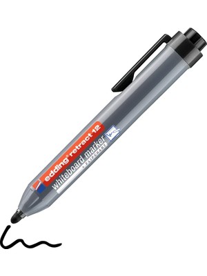 Hype Store Edding 12 Retract Beyaz Yazı Tahtası Kalemi - Siyah - 1 Kalem - Yuvarlak Uç 1,5-3 mm