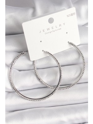 Aylina Mey Ithalat® Pirinç Gümüş Renk Zirkon Taşlı Halka Model Kadın Küpe