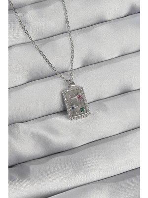 Aylina Mey Ithalat® 316L Çelik Zincir Gümüş Renk Renkli Zirkon Taşlı Vintage Kolye