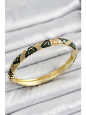 Aylina Mey Ithalat® Mineli Pirinç Kahverengi Siyah Geometrik Desenli Kadın Kelepçe