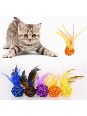 Braventa Collection Buffer® 2li Rattan Renkli Peluş Tüy Kedi Köpek Oyuncak Yakalama Çiğneme Çıngıraklı Top Oyuncağı