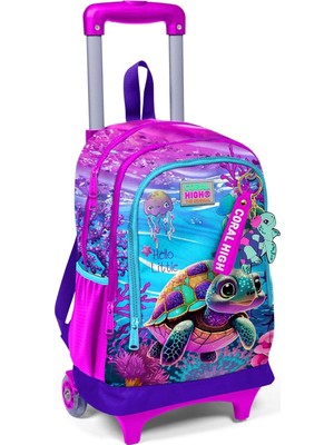 Braventa Collection High Işıklı Tekerlekli Pembe Mor Kaplumbağa Çekçek Okul Çantası - Kız Çocuk
