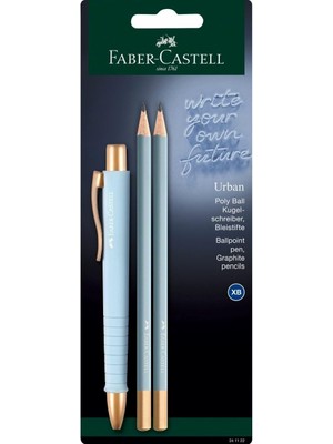 Hype Store Faber-Castell 241122 - Kalem Seti Gök Mavisi, Tükenmez Kalem Poly Ball ve 2 Kurşun Kalem