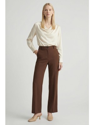 Rays 8450A Düğmeli Geniş Paça Pantolon Kahve