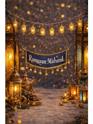 Pairla 2 Metre Gold Karışık 10 Adet Ramazan Temalı LED Işıklı Süsleme Seti Ramazan Süsleri, Ramazan Hediyem Ramazan Süsü