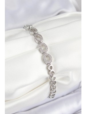 Aylina Mey Ithalat® Pirinç Zirkon Taşlı Oval Model Gümüş Renk Kadın Bileklik