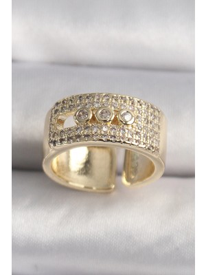 Aylina Mey Ithalat® Pirinç Gold Renk Zirkon Taşlı Messika Model Ayarlanabilir Kadın Yüzük