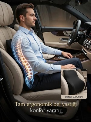 Visco Bel Yastığı Sırt Minderi Ortopedik Bel Minderi Ortopedik Sırt Yastığı %100 Visco Destek Minderi Ergonomik Yastık Siyah Renk Kılıflı ve Fermuarlı Bel Yastığı