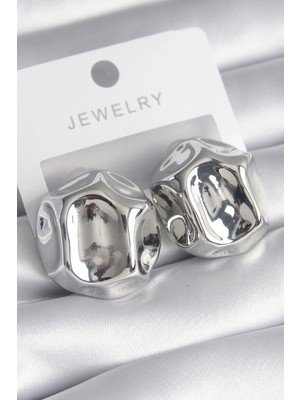 Aylina Mey Ithalat® Pirinç Gümüş Renk Işlemeli Top Model Kadın Küpe