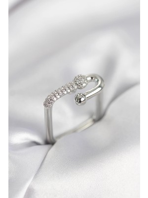 Aylina Mey Ithalat® Gümüş Renk Zirkon Taşlı Tifani Model Kare Kadın Yüzük