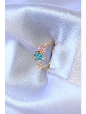 Aylina Mey Ithalat® Gold Renk Renkli Zirkon Taşlı Pirinç Kadın Yüzük