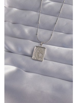 Aylina Mey Ithalat® 316L Çelik Zincir Gümüş Renk Zirkon Taşlı Ay Yıldız Figürlü Tarot Kolye