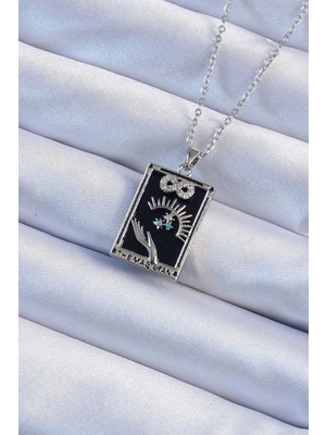 Aylina Mey Ithalat® 316L Çelik Zincir Gümüş Renk Zirkon Taşlı Sonsuzluk Figürlü Tarot Kolye