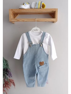 Babybuu Bebek Kırık Cepli Ayıcık Kabartmalı Salopet Denim 6-24 Ay