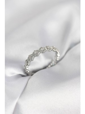 Aylina Mey Ithalat® Sıralı Çiçek Model Gümüş Renk Zirkon Taşlı Kadın Yüzük