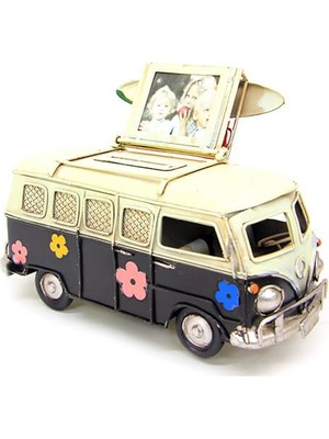 May Gift Shop Dekoratif Metal Minibüs Çerçeveli ve Kumbaralı Vintage Tarz El Yapımı