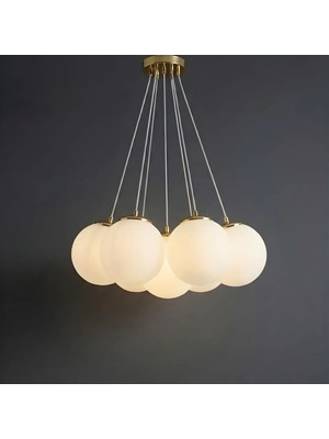 Ronisu Aydınlatma Clody 7'li Cam Küre Asılı Oturma Odası Avize 3127-W38-3Q-KZ