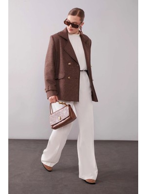 Levidor Kahve Kruvaze Kenar Şeritli Kaşmir Ceket