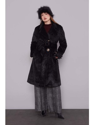 Levidor Siyah Kuşak Deaylı Kürk Kaban